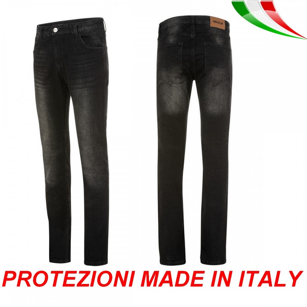 Pantaloni moto Uomo Jeans Denim Nero Protezioni Omologate in ITALIA Aramide